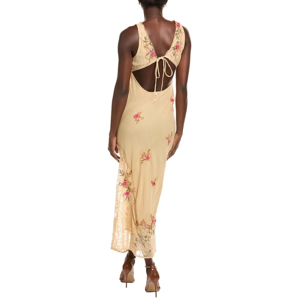 Free People Cream Slip Dress with Pink Floral Embroidery - Picture 2 of 2